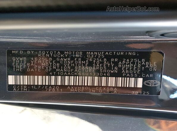 4T1DAACK6SU133046 2025 TOYOTA CAMRY Charcoal Vista del compartimento del motor