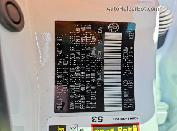 4T1DAACK6SU586180 2025 TOYOTA CAMRY White 