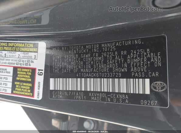 4T1DAACK6TU233729 2026 TOYOTA CAMRY Gray ძრავის განყოფილების ხედი