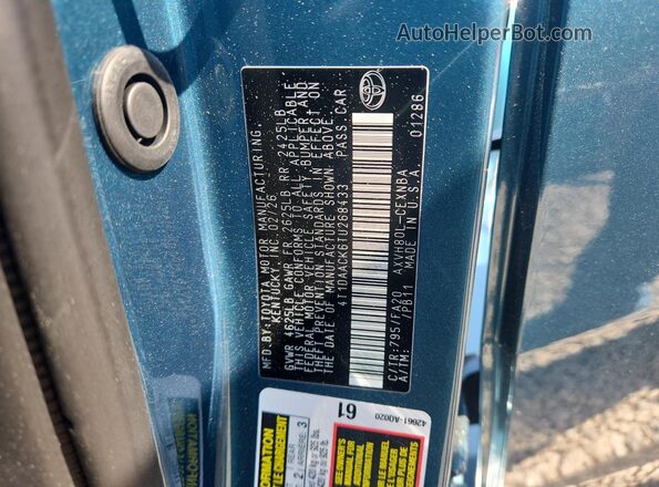 4T1DAACK6TU268433 2026 TOYOTA CAMRY Синий 
