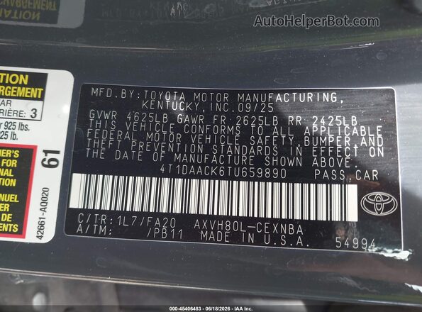 4T1DAACK6TU659890 2026 TOYOTA CAMRY Gray Engine compartment view