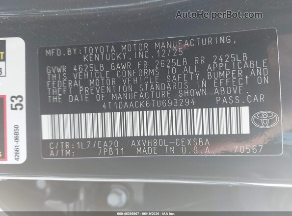 4T1DAACK6TU693294 2026 TOYOTA CAMRY Gray Widok komory silnika