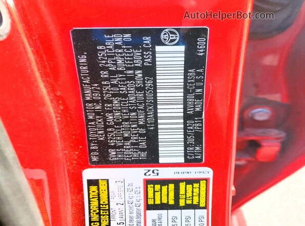 4T1DAACK7SU052962 2025 TOYOTA CAMRY Red Vista del compartimento del motor
