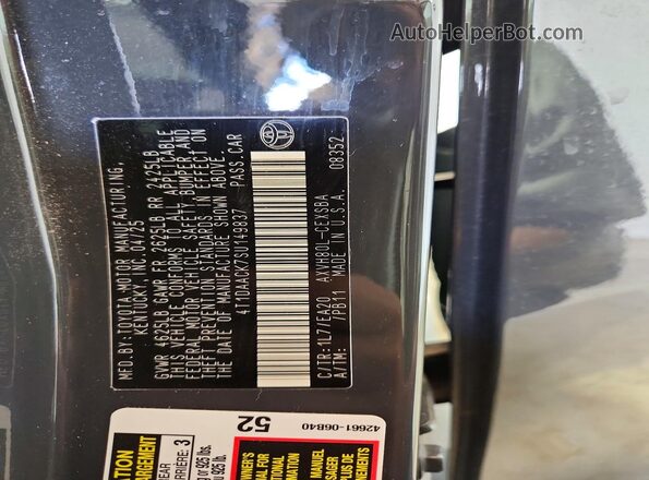 4T1DAACK7SU149837 2025 TOYOTA CAMRY Gray Շարժիչի բաժամունքի տեսք