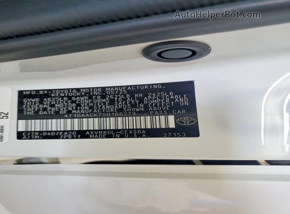 4T1DAACK7SU166279 2025 TOYOTA CAMRY White Вид підкапотного простору