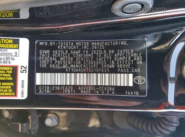 4T1DAACK7SU197631 2025 TOYOTA CAMRY Черный 