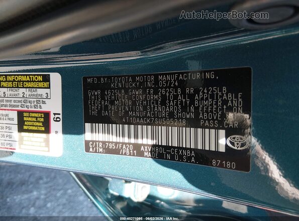 4T1DAACK7SU505218 2025 TOYOTA CAMRY Blue Widok komory silnika