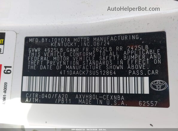 4T1DAACK7SU512864 2025 TOYOTA CAMRY White Vista del compartimento del motor