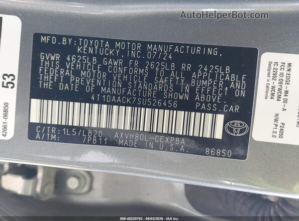 4T1DAACK7SU526456 2025 TOYOTA CAMRY Серый Вид подкапотного пространства