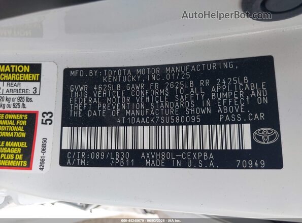 4T1DAACK7SU580095 2025 TOYOTA CAMRY White Vista del compartimento del motor