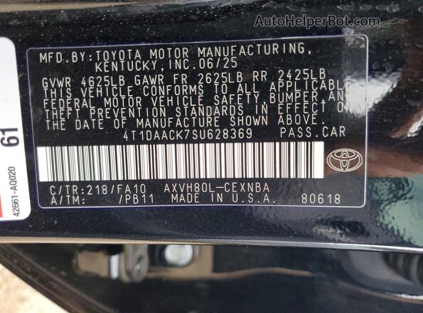 4T1DAACK7SU628369 2025 TOYOTA CAMRY Black Շարժիչի բաժամունքի տեսք