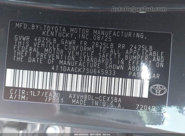 4T1DAACK7SU645933 2025 TOYOTA CAMRY Gray Engine compartment view