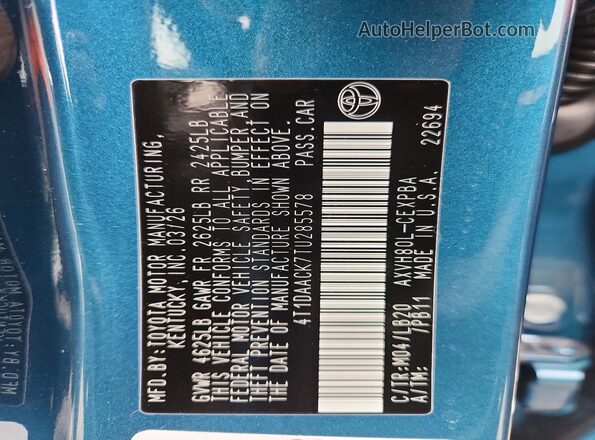 4T1DAACK7TU285578 2026 TOYOTA CAMRY Blue Engine compartment view