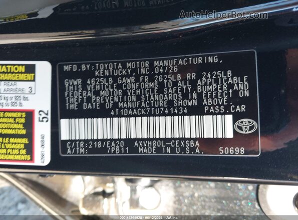 4T1DAACK7TU741434 2026 TOYOTA CAMRY Black 