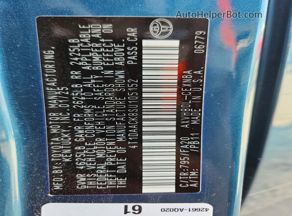 4T1DAACK8SU105152 2025 TOYOTA CAMRY Blue 