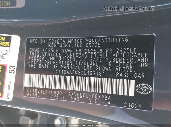 4T1DAACK8SU163181 2025 TOYOTA CAMRY Gray Engine compartment view
