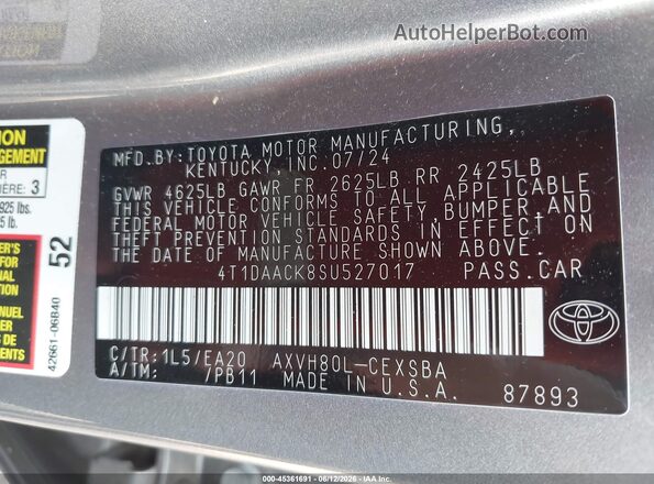 4T1DAACK8SU527017 2025 TOYOTA CAMRY Gray 