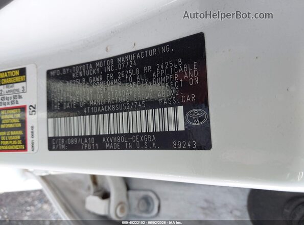 4T1DAACK8SU527745 2025 TOYOTA CAMRY Белый Вид подкапотного пространства