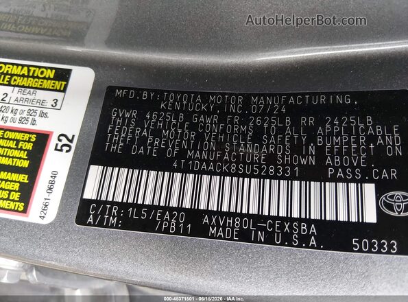 4T1DAACK8SU528331 2025 TOYOTA CAMRY Серый 