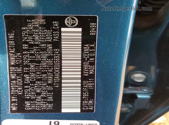 4T1DAACK8SU569249 2025 TOYOTA CAMRY Синий Вид подкапотного пространства