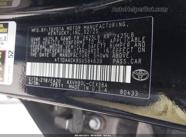4T1DAACK8SU584639 2025 TOYOTA CAMRY Black 
