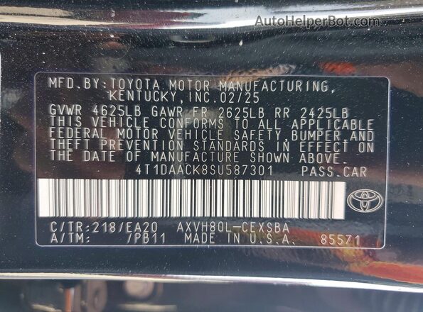 4T1DAACK8SU587301 2025 TOYOTA CAMRY Black Vista del compartimento del motor