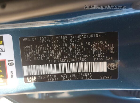 4T1DAACK8SU629580 2025 TOYOTA CAMRY Blue Widok naklejki z numerem VIN