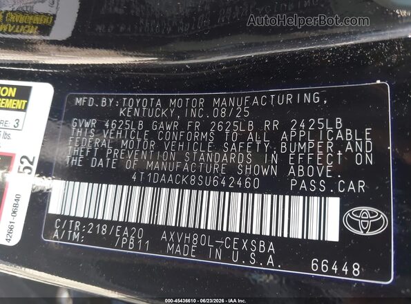 4T1DAACK8SU642460 2025 TOYOTA CAMRY Black Engine compartment view