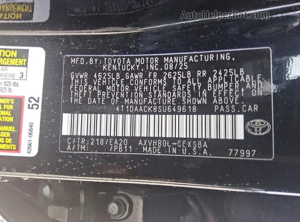 4T1DAACK8SU649618 2025 TOYOTA CAMRY Черный 