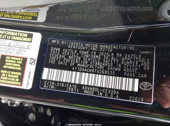 4T1DAACK8TU269535 2026 TOYOTA CAMRY Черный Вид подкапотного пространства