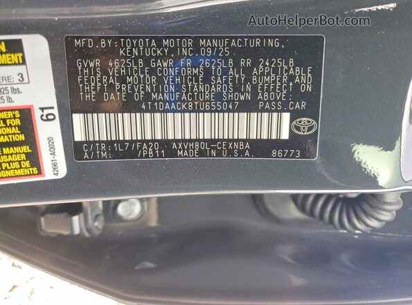 4T1DAACK8TU655047 2026 TOYOTA CAMRY Gray ძრავის განყოფილების ხედი