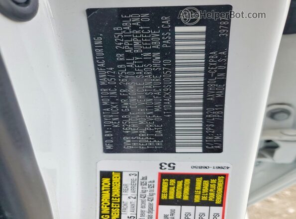 4T1DAACK9SU005710 2025 TOYOTA CAMRY White Vista del compartimento del motor