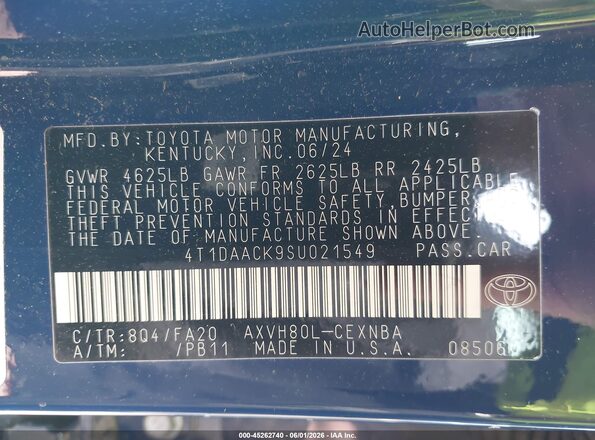 4T1DAACK9SU021549 2025 TOYOTA CAMRY Blue Engine compartment view