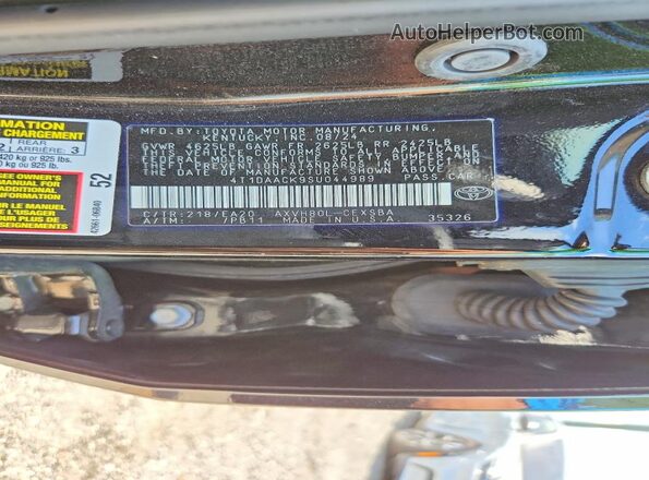 4T1DAACK9SU044989 2025 TOYOTA CAMRY Black Вид наклейки з VIN-кодом