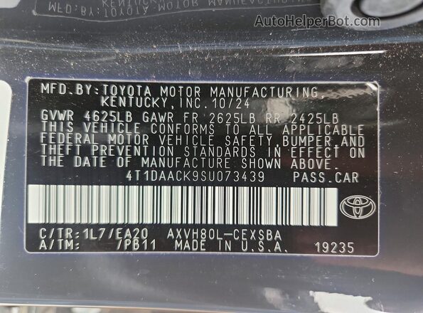 4T1DAACK9SU073439 2025 TOYOTA CAMRY Charcoal Вид наклейки з VIN-кодом