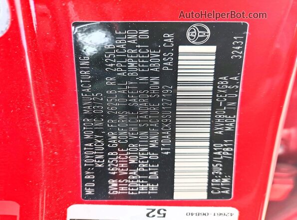 4T1DAACK9SU127192 2025 TOYOTA CAMRY Red Widok komory silnika