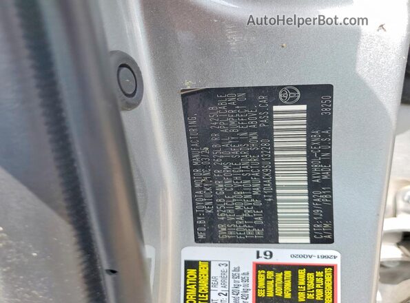 4T1DAACK9SU132280 2025 TOYOTA CAMRY Серебряный Вид наклейки с VIN-кодом