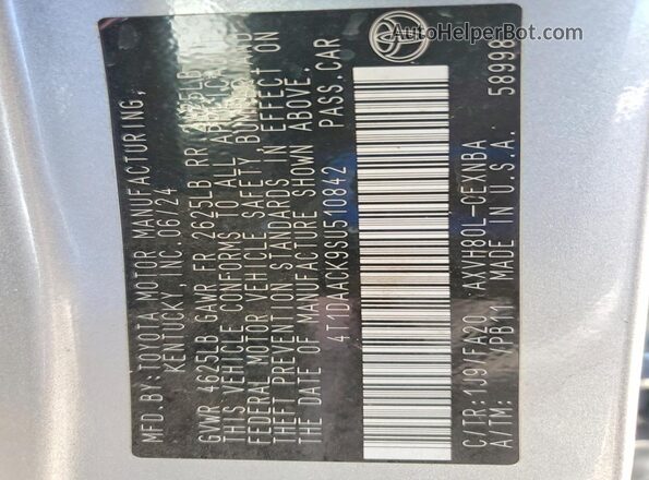 4T1DAACK9SU510842 2025 TOYOTA CAMRY Silver Vista de la etiqueta del VIN