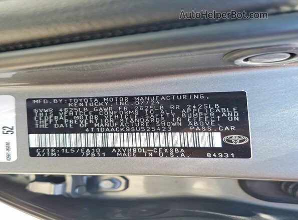 4T1DAACK9SU525423 2025 TOYOTA CAMRY Gray Вид підкапотного простору