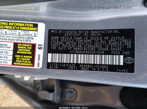 4T1DAACK9SU541248 2025 TOYOTA CAMRY Silver ძრავის განყოფილების ხედი