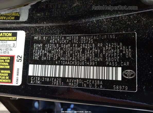4T1DAACK9SU614991 2025 TOYOTA CAMRY Черный Вид подкапотного пространства