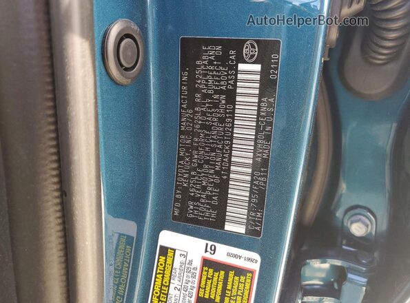 4T1DAACK9TU269110 2026 TOYOTA CAMRY Бирюзовый Вид наклейки с VIN-кодом