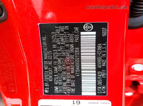 4T1DAACKXSU112958 2025 TOYOTA CAMRY Red ძრავის განყოფილების ხედი