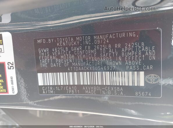 4T1DAACKXSU546927 2025 TOYOTA CAMRY Gray Շարժիչի բաժամունքի տեսք