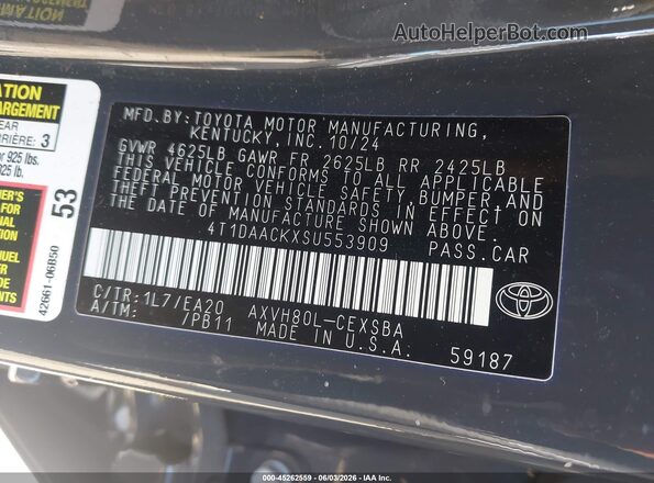 4T1DAACKXSU553909 2025 TOYOTA CAMRY Gray Vista del compartimento del motor