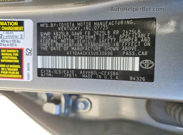 4T1DAACKXSU630696 2025 TOYOTA CAMRY Серый 