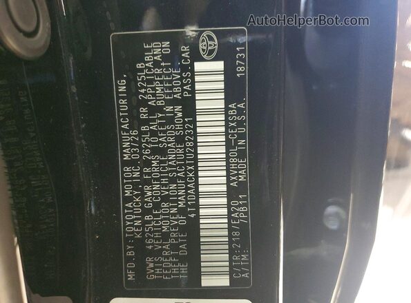 4T1DAACKXTU282321 2026 TOYOTA CAMRY Black Вид наклейки з VIN-кодом