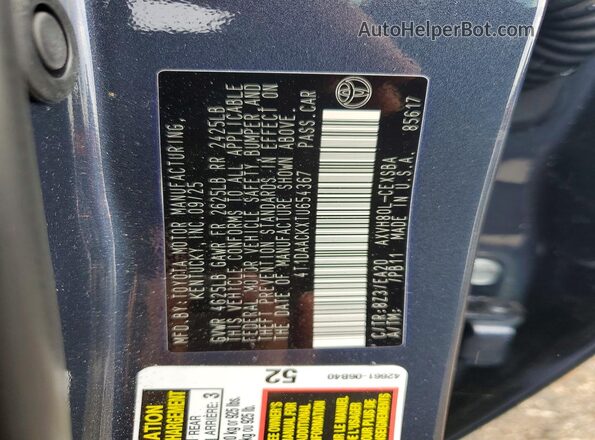 4T1DAACKXTU654367 2026 TOYOTA CAMRY Charcoal VIN კოდის სტიკერის ხედი