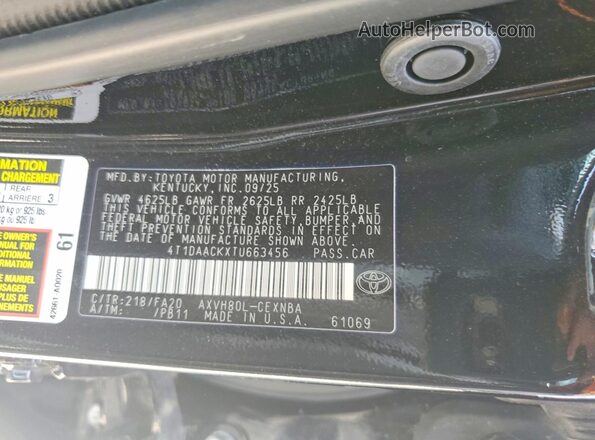 4T1DAACKXTU663456 2026 TOYOTA CAMRY Black Vista del compartimento del motor