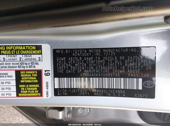 4T1DAACKXTU689796 2026 TOYOTA CAMRY Silver Engine compartment view